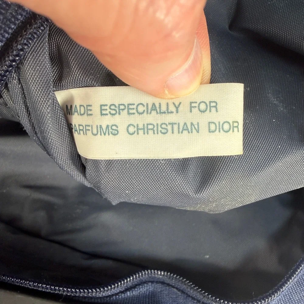Vintage Christian Dior Parfums Cosmetic Make Up Bag Pouch Canvas Navy‎ Blue